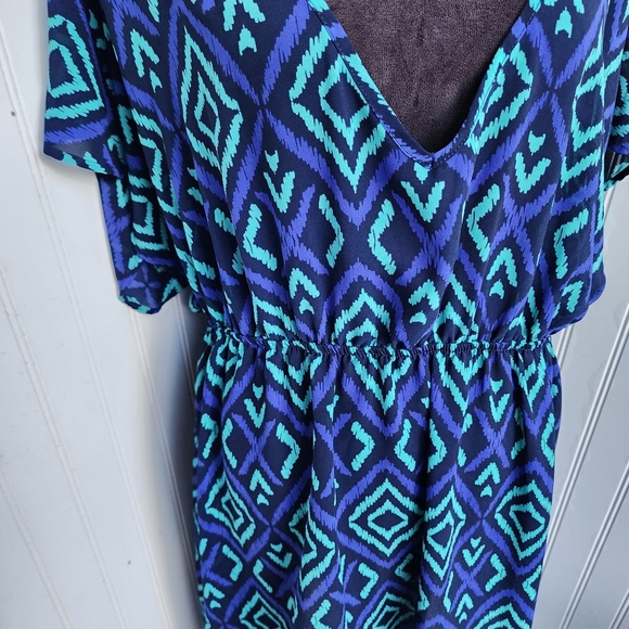 Merona Blue Green Geometric Print Swim Dress Cover-Up Elastic Waist Sheer XL - Picture 3 of 12